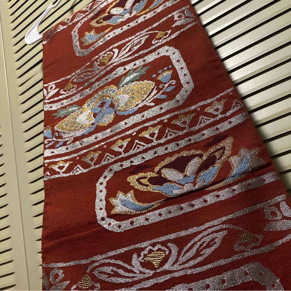 340cm Vintage Japanese Nagoya Obi Belt with Metallic Embroidery